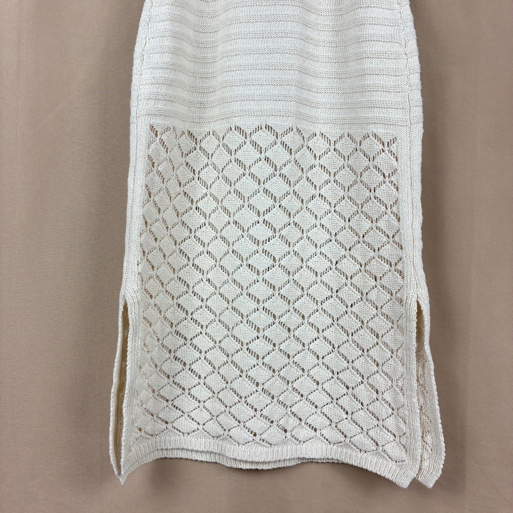 Cream Crochet Knit Halter Slip Sweater Dress S Boho Cottagecore Coastal Beach - Picture 10 of 13